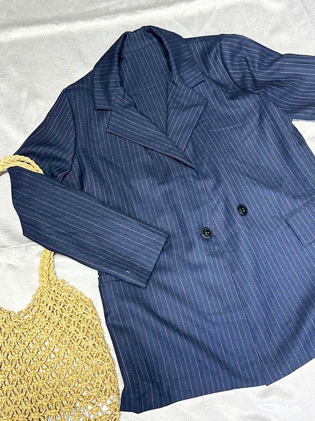 [Thanh Lý] Áo Blazer Kẻ Sọc Xanh Navy Thanh Lịch, Thời Thượng