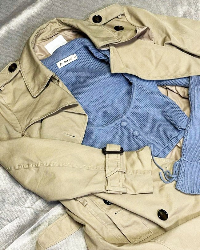 Thanh lý Set Áo Trench Coat Khaki & Áo Len Tăm Xanh Pastel Sang Chảnh