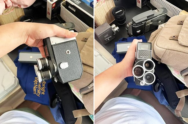 Máy quay phim vintage Yashica 3 ống kính cổ điển - Đạo cụ decor, chụp ảnh